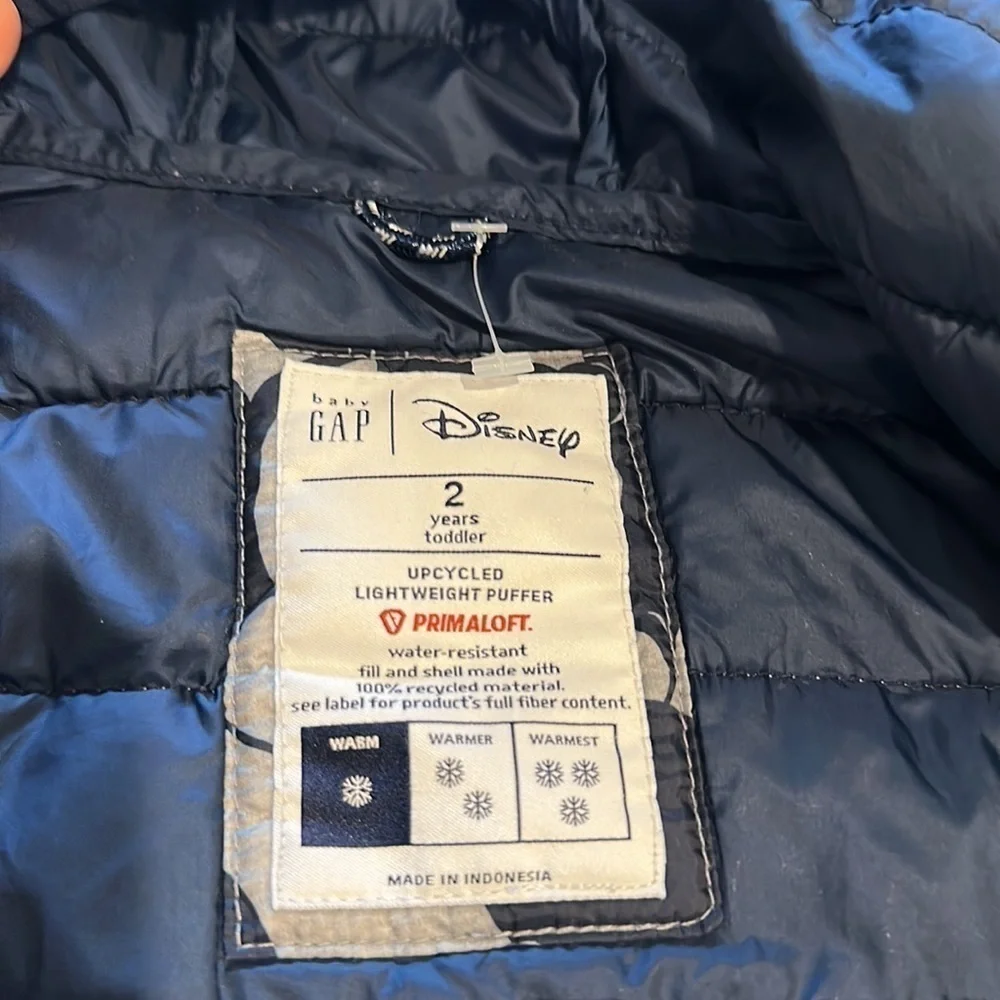 Gap Disney Mickey Mouse Cold Control Puffer Coat 2 years primaloft